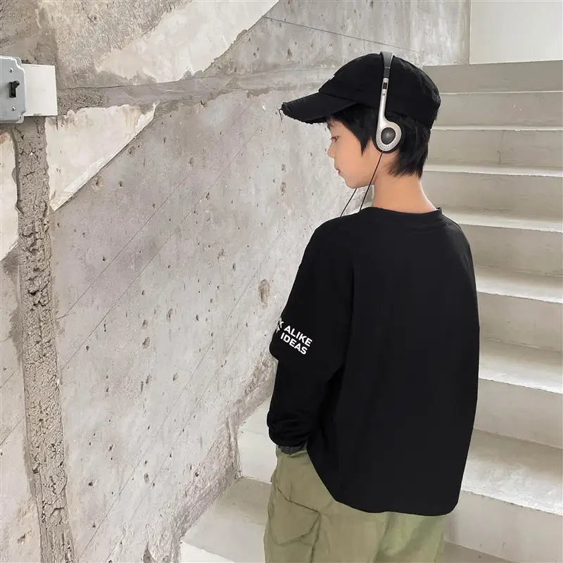 Kids Korean Style Long Sleeve T-Shirt Black 2026 Spring Autumn - Image 6