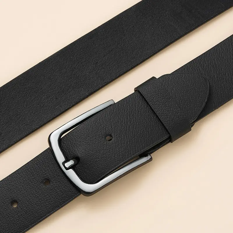 Men's Black Genuine Leather Belt Retro Style - Image 5