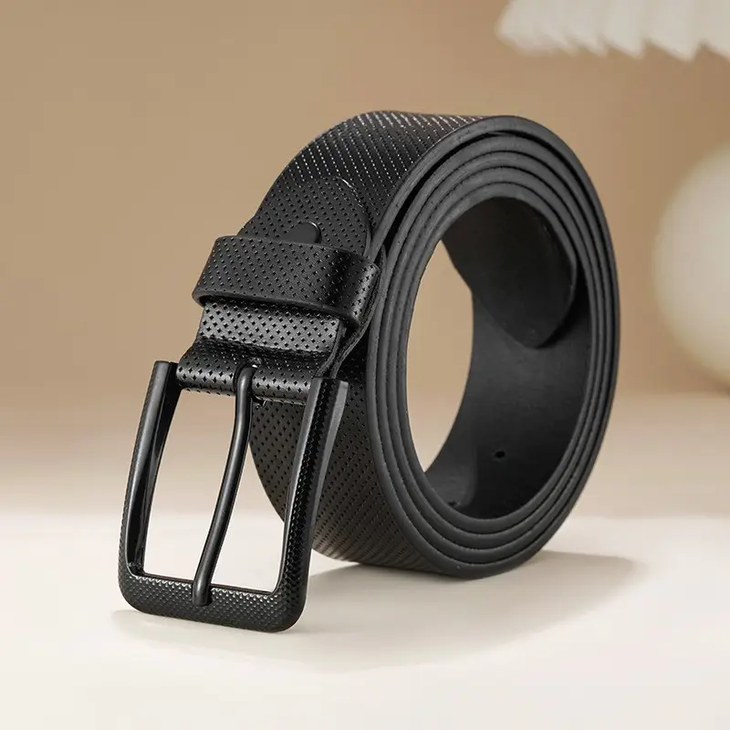 Men's Black Genuine Leather Belt Retro Style - Image 2