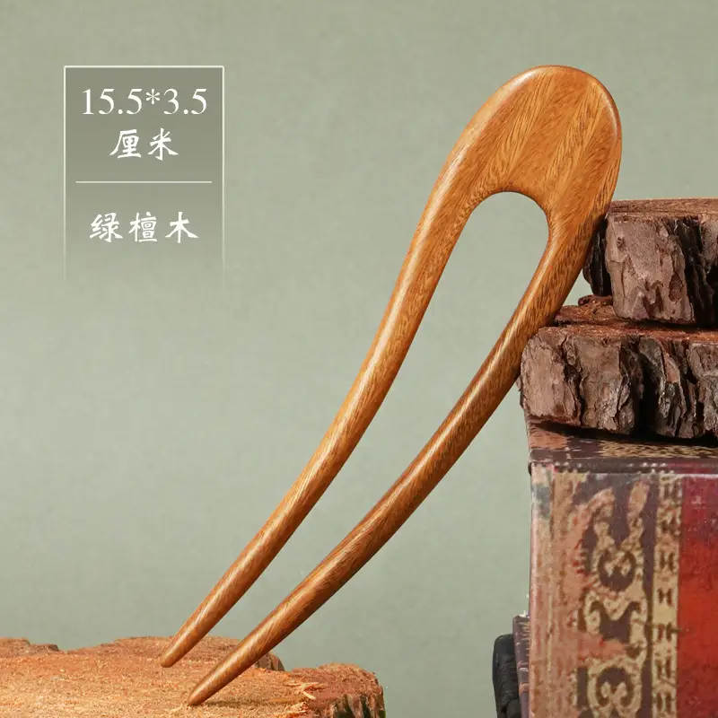 Curved double-inserted green sandalwood [15.5*3.5]]