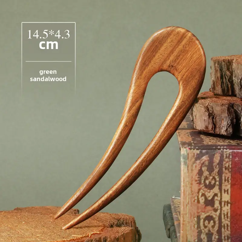 Handmade Sandalwood U-Shaped Hairpin Plate - Image 3