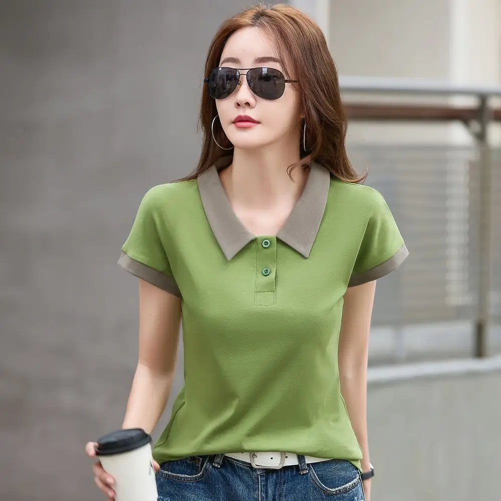 Women Cotton Polo Collar T-Shirt Summer New Style - Image 2