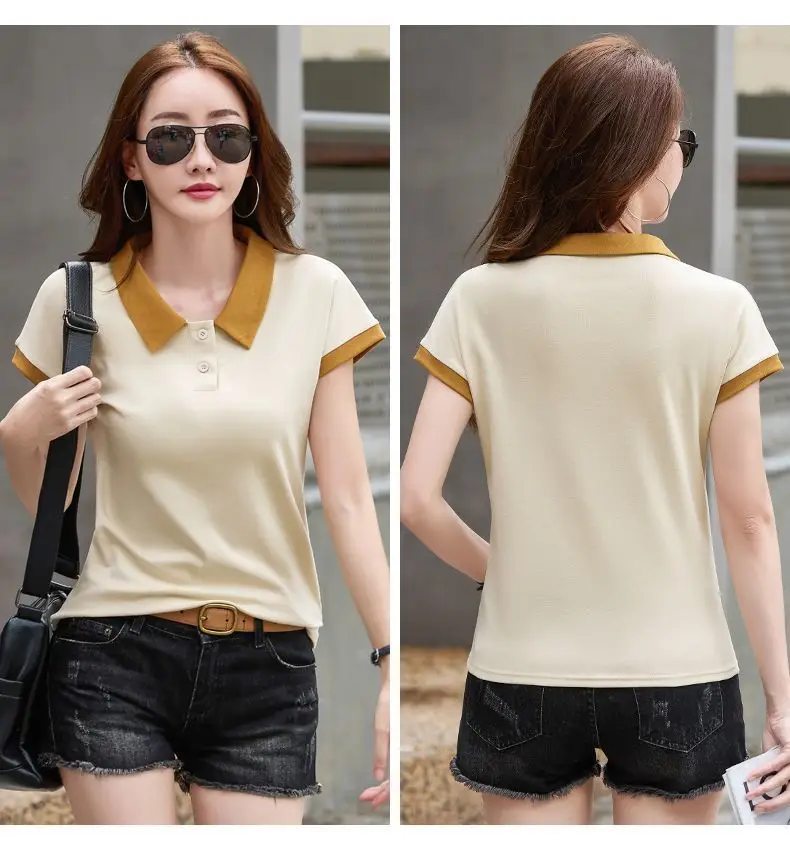 Women Cotton Polo Collar T-Shirt Summer New Style — feature 14