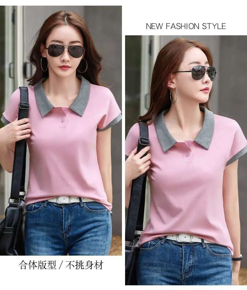 Women Cotton Polo Collar T-Shirt Summer New Style — feature 19