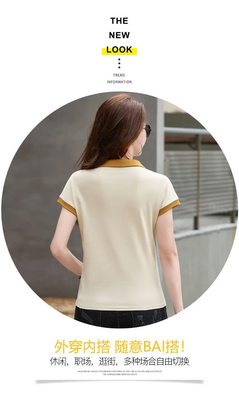 Women Cotton Polo Collar T-Shirt Summer New Style — feature 2