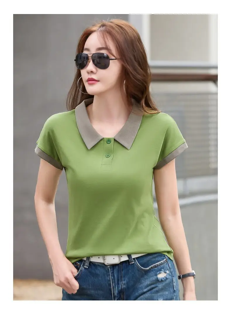 Women Cotton Polo Collar T-Shirt Summer New Style — feature 21