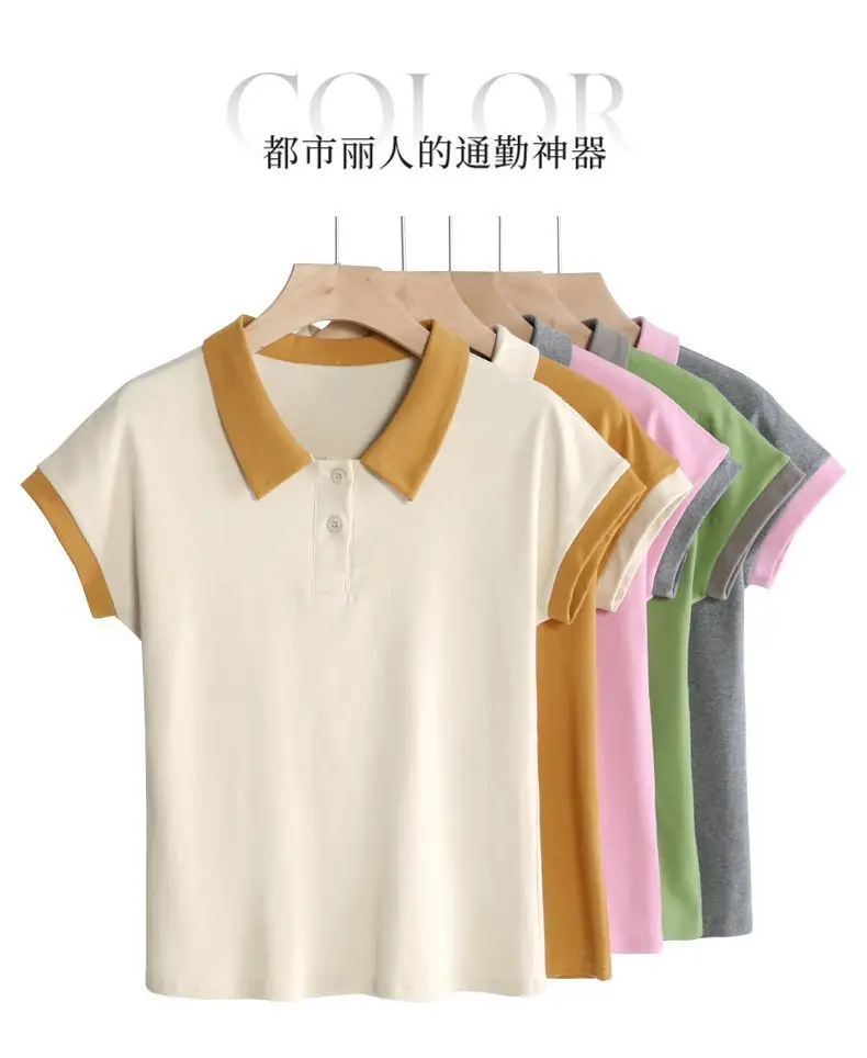 Women Cotton Polo Collar T-Shirt Summer New Style — feature 4