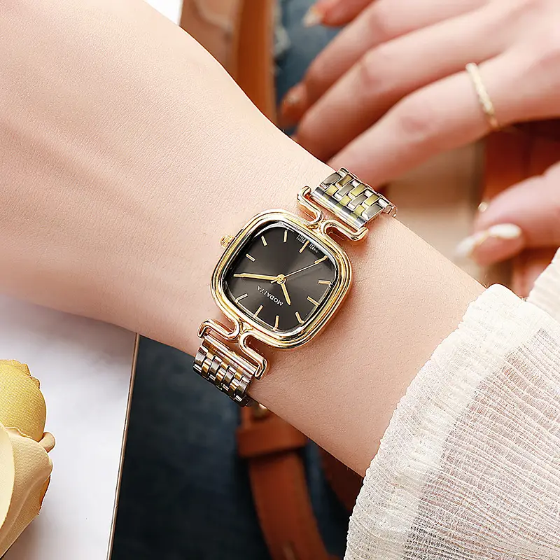 Women's Square Watch with Leather Strap & Gold Plated Dial — feature 10