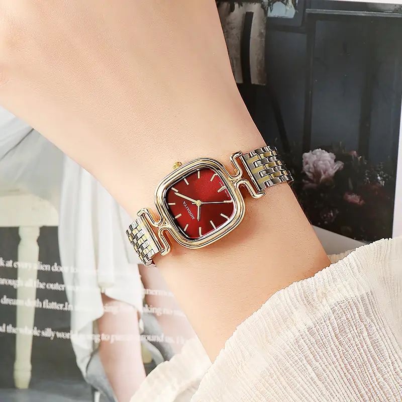 Women's Square Watch with Leather Strap & Gold Plated Dial — feature 11