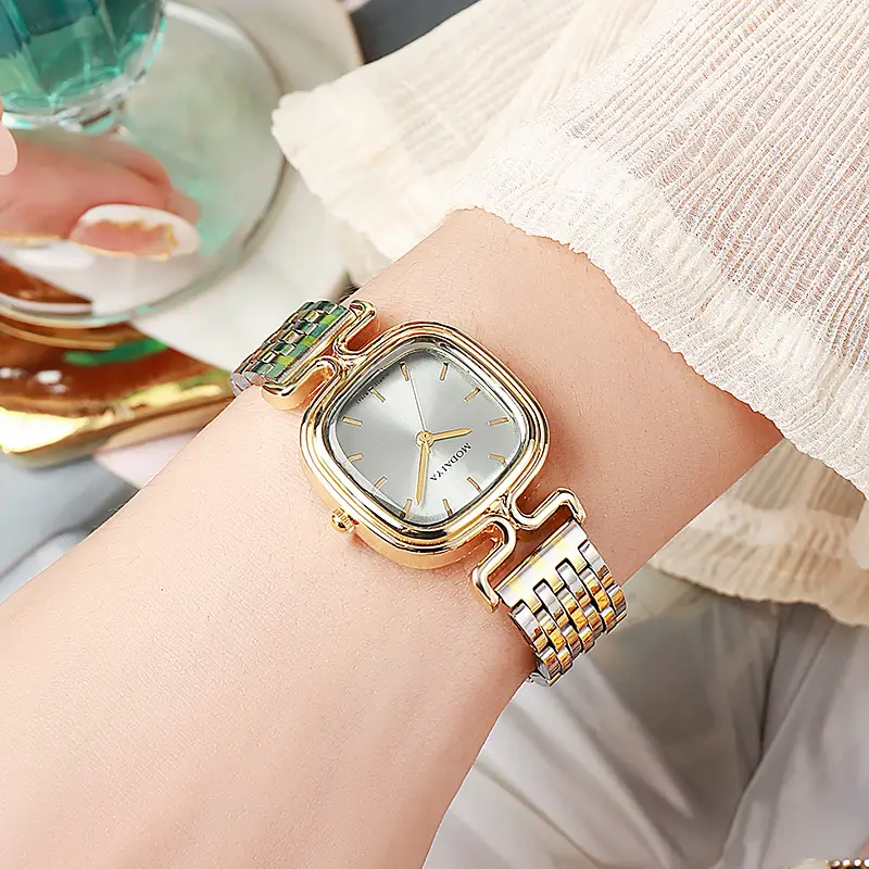 Women's Square Watch with Leather Strap & Gold Plated Dial — feature 12