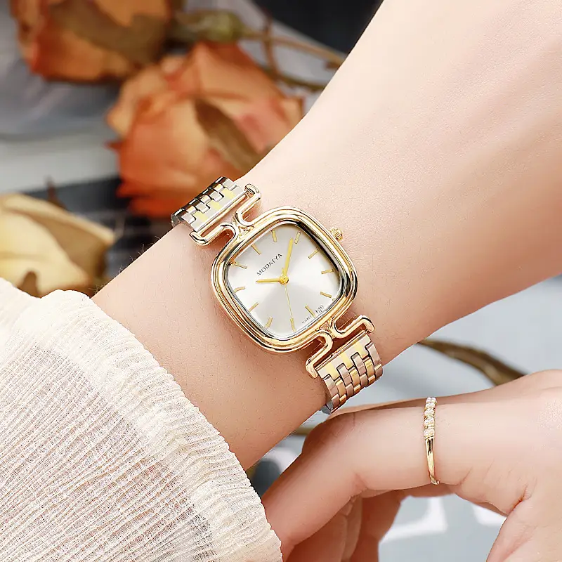 Women's Square Watch with Leather Strap & Gold Plated Dial — feature 13
