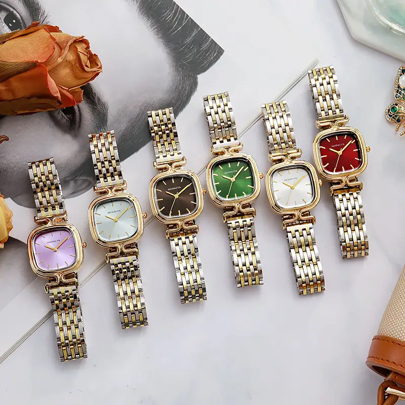 Women's Square Watch with Leather Strap & Gold Plated Dial — feature 15