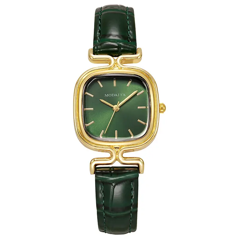 Women's Square Watch with Leather Strap & Gold Plated Dial — feature 17