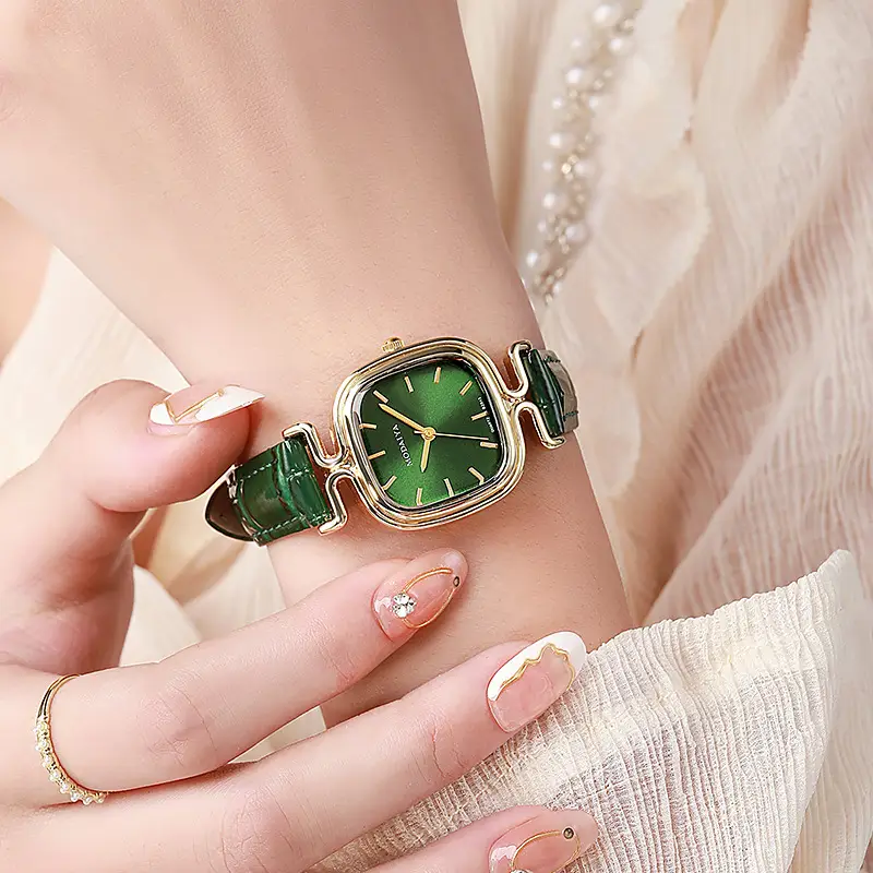 Women's Square Watch with Leather Strap & Gold Plated Dial — feature 6