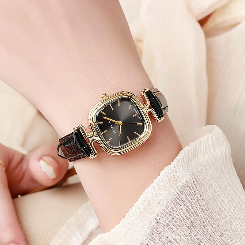 Women's Square Watch with Leather Strap & Gold Plated Dial — feature 7