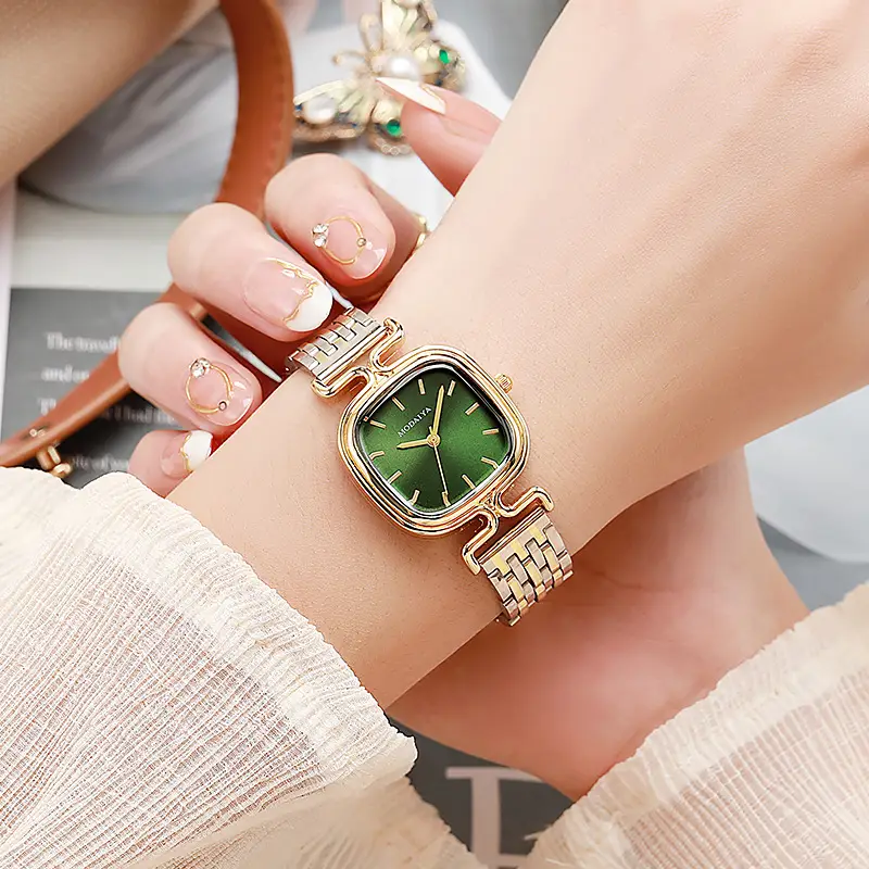 Women's Square Watch with Leather Strap & Gold Plated Dial — feature 9