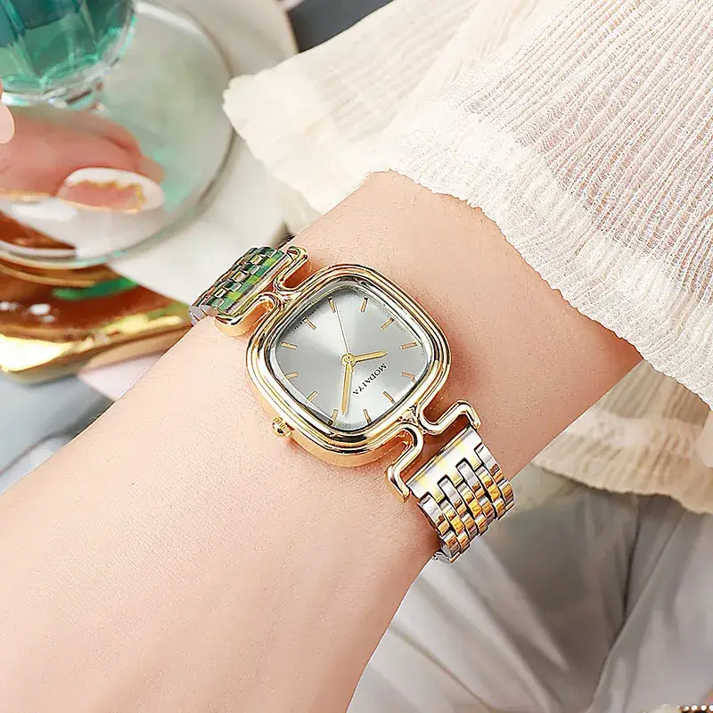 Women's Square Watch with Leather Strap & Gold Plated Dial - Image 11
