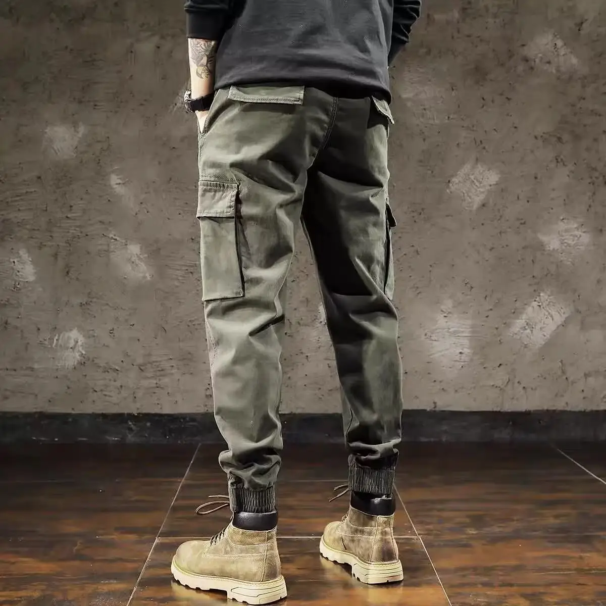 Men Black Tactical Ankle-Tied Pants with Thick Additive - Image 10