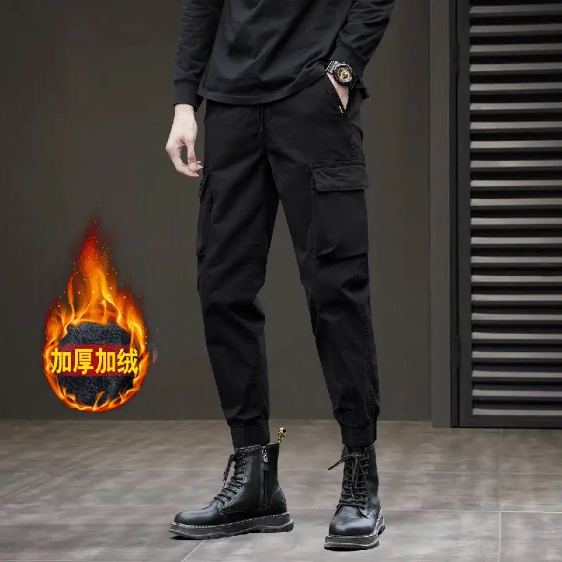 Men Black Tactical Ankle-Tied Pants with Thick Additive - Image 4