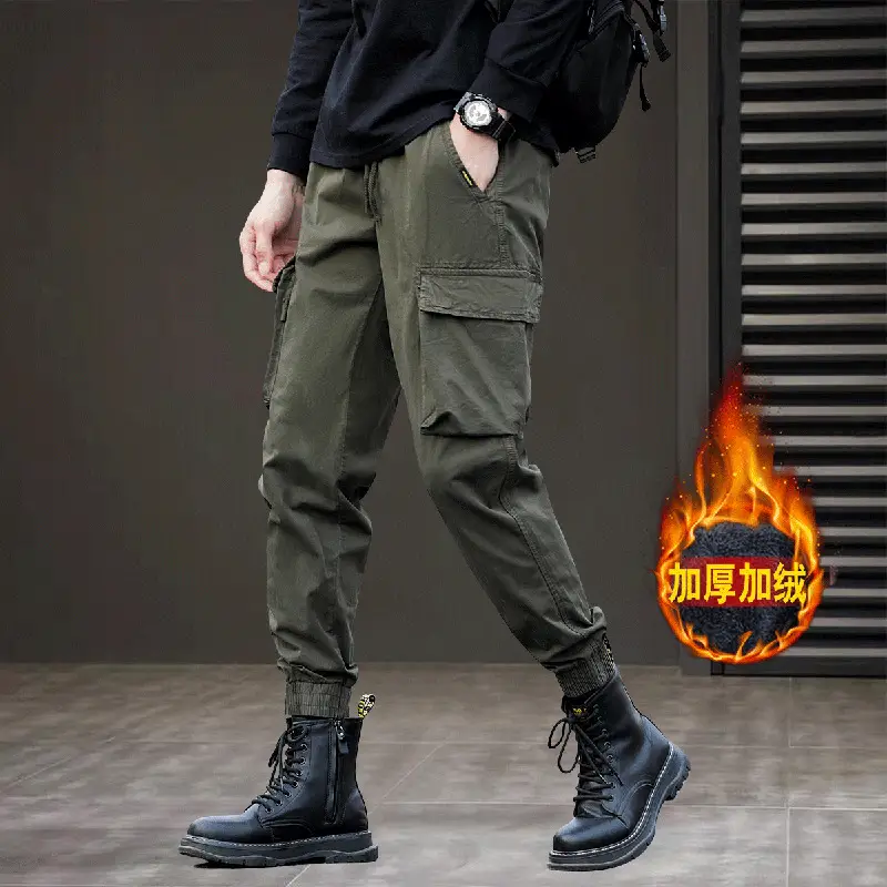 Men Black Tactical Ankle-Tied Pants with Thick Additive - Image 5
