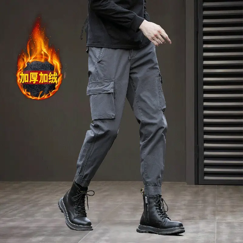 Men Black Tactical Ankle-Tied Pants with Thick Additive - Image 6