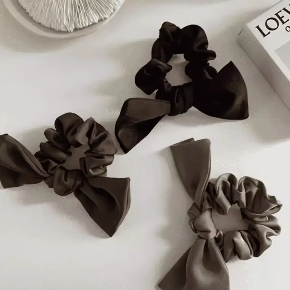 Summer Black Bow Satin Hair Ring for Women