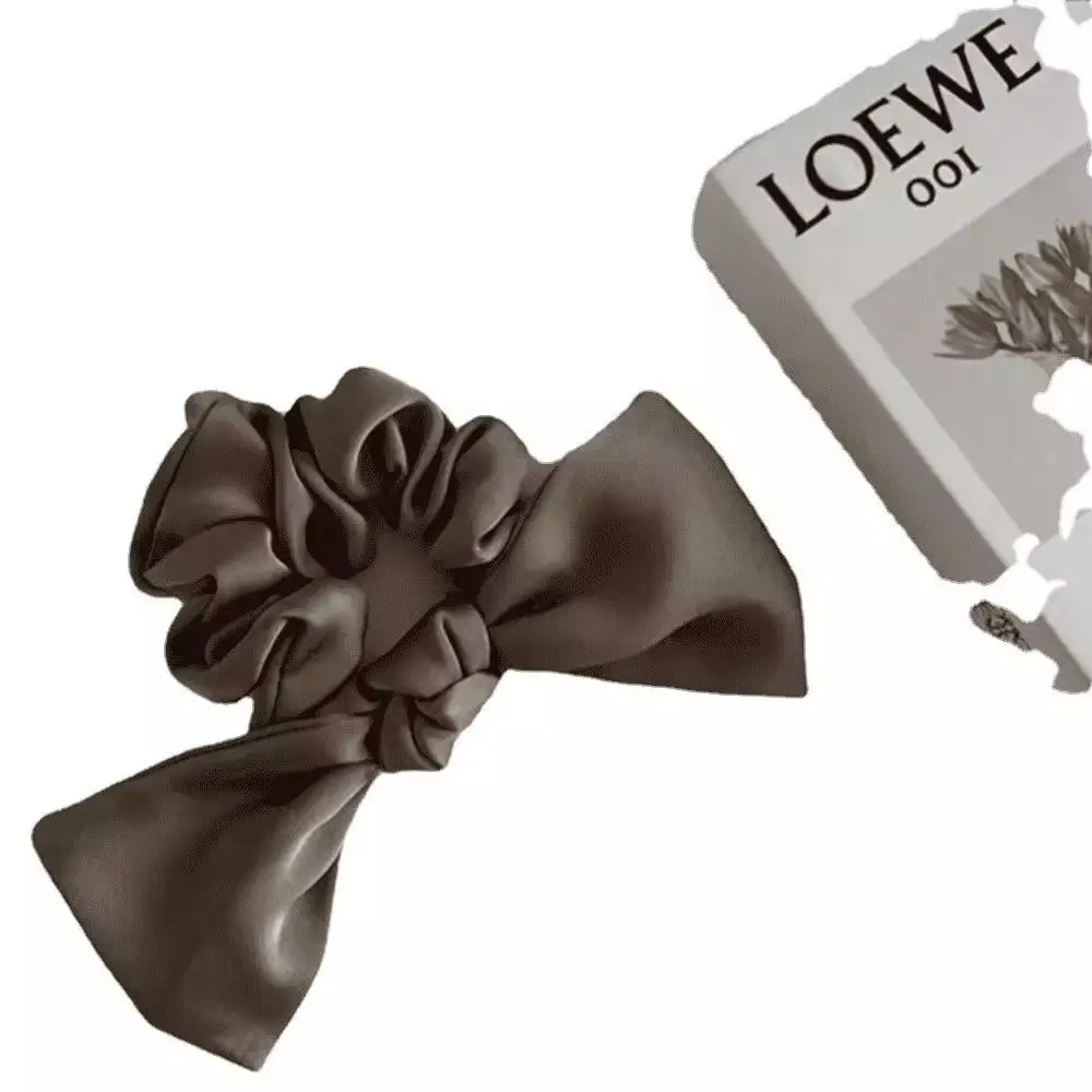 Summer Black Bow Satin Hair Ring for Women
