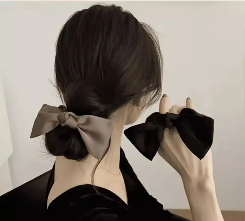 Summer Black Bow Satin Hair Ring for Women — feature 4