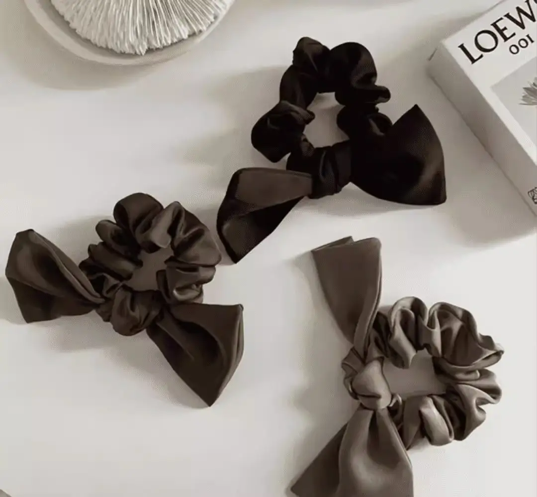 Summer Black Bow Satin Hair Ring for Women — feature 5