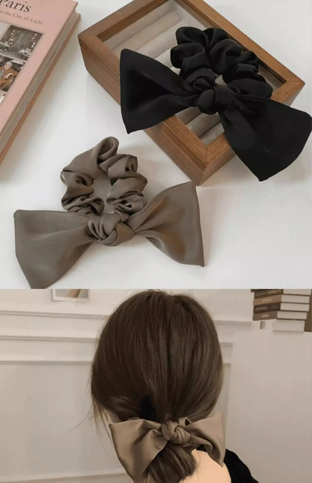 Summer Black Bow Satin Hair Ring for Women — feature 6
