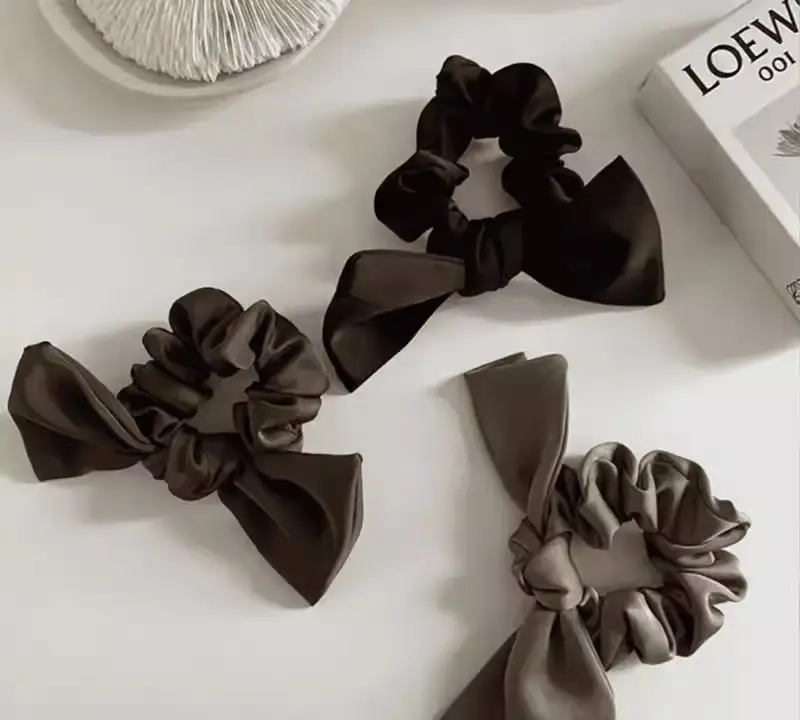 Summer Black Bow Satin Hair Ring for Women — feature 9