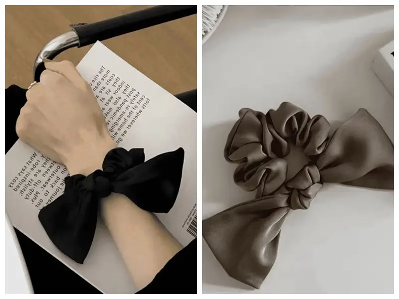 Summer Black Bow Satin Hair Ring for Women