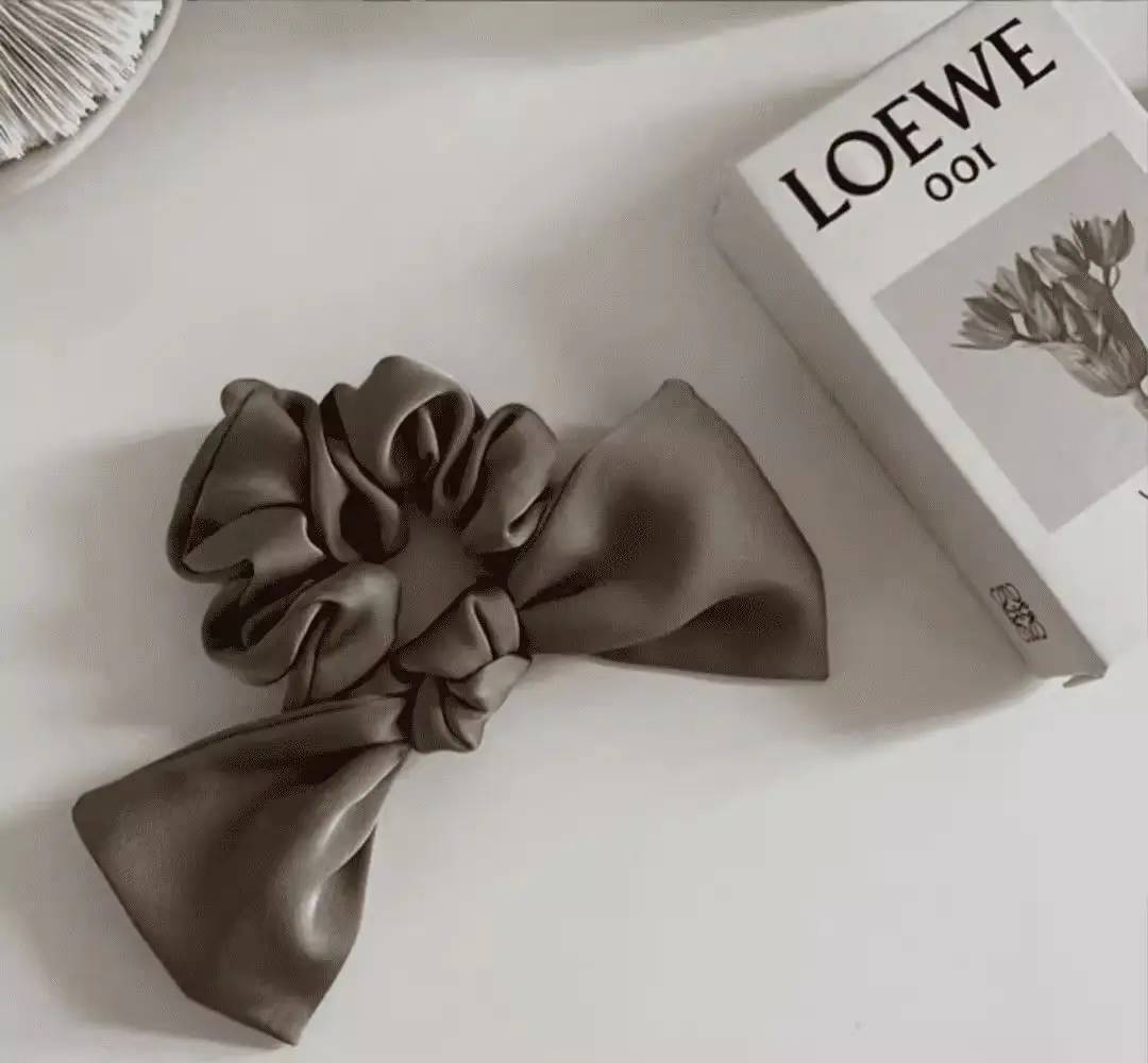 Summer Black Bow Satin Hair Ring for Women