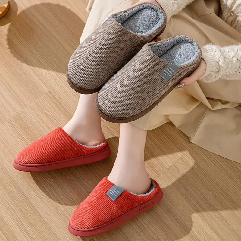 Autumn and Winter Cotton Slippers for Women and Couples, Home Leisure Indoor Thick-Soled Non-Slip Plush Slippers for Men