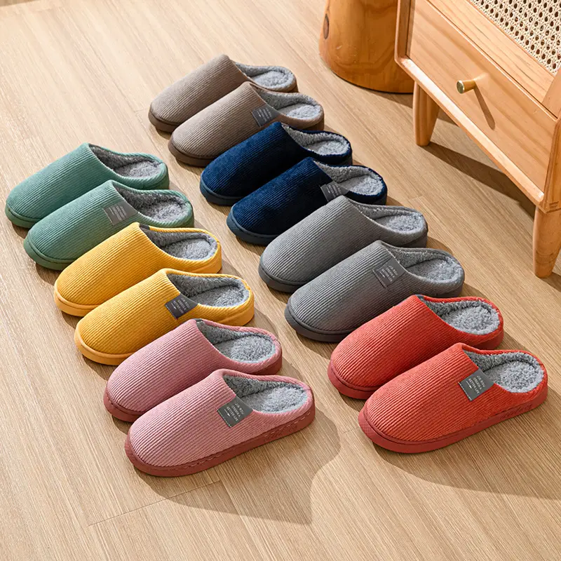 Autumn and Winter Cotton Slippers for Women and Couples, Home Leisure Indoor Thick-Soled Non-Slip Plush Slippers for Men