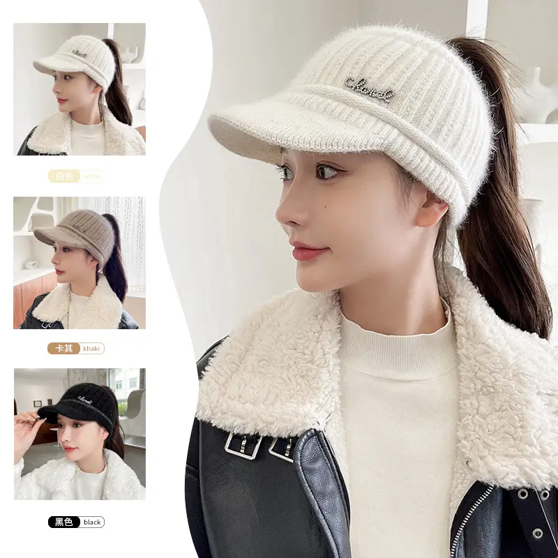 Women Knitted Wool Cap Pink Fleece Lined Winter Warm - Image 5