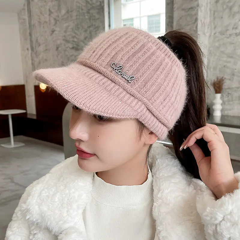 Women Knitted Wool Cap Pink Fleece Lined Winter Warm - Image 6