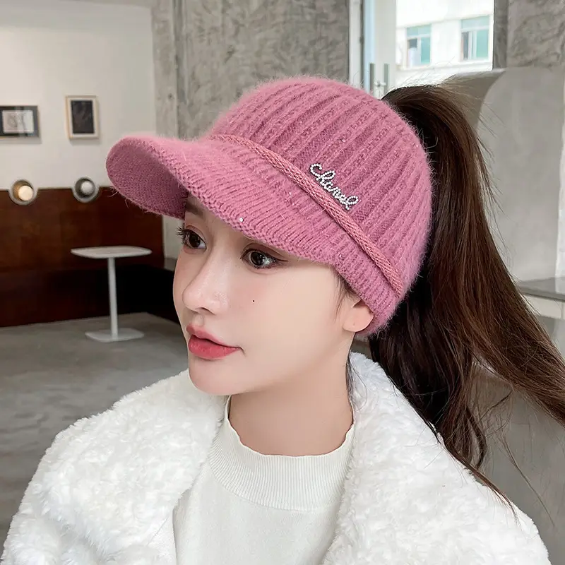 Women Knitted Wool Cap Pink Fleece Lined Winter Warm - Image 7