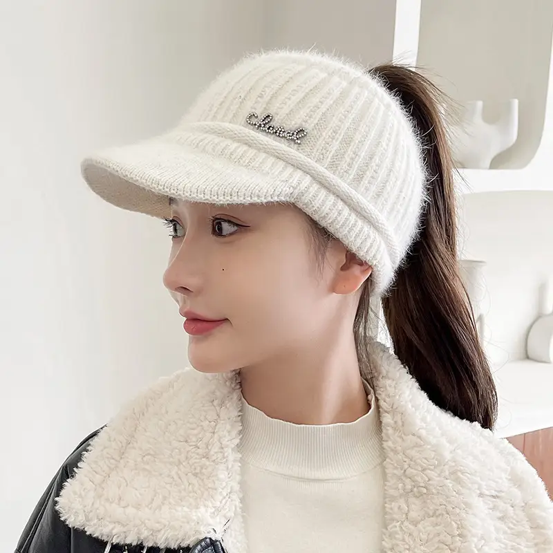 Women Knitted Wool Cap Pink Fleece Lined Winter Warm - Image 8