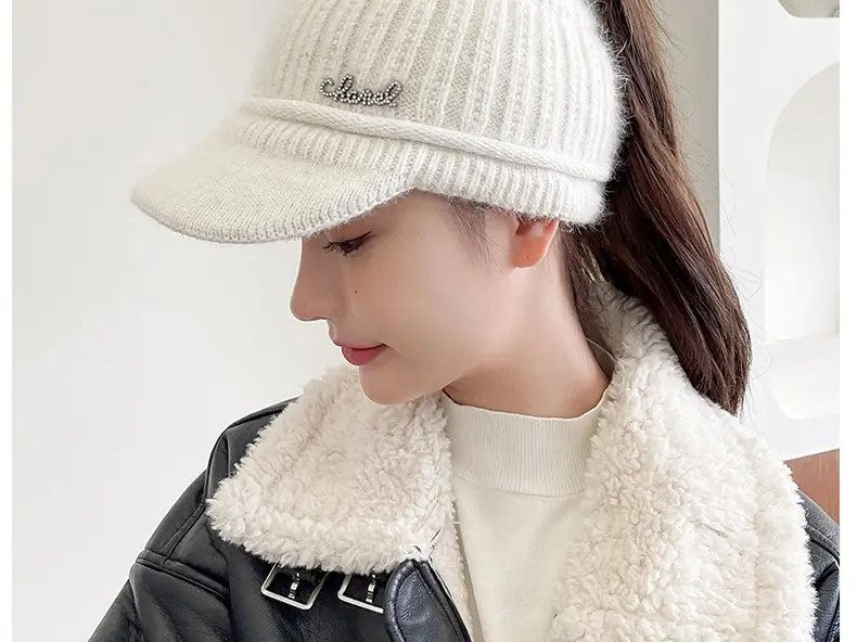 Women Knitted Wool Cap Pink Fleece Lined Winter Warm — feature 12