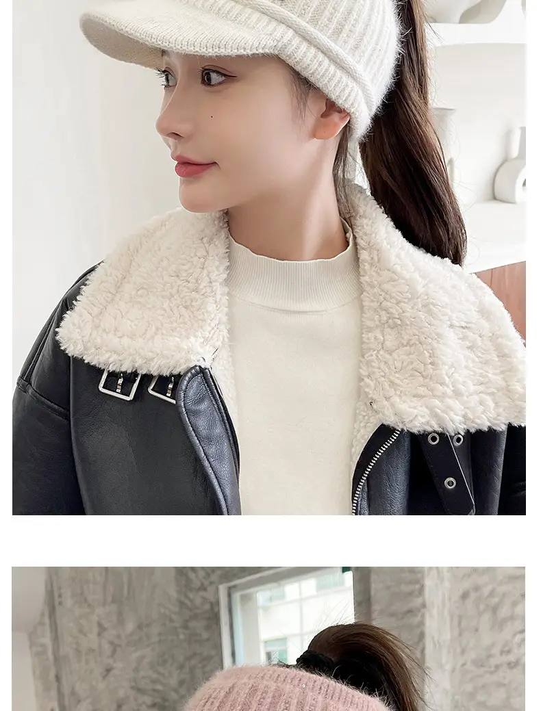 Women Knitted Wool Cap Pink Fleece Lined Winter Warm — feature 14