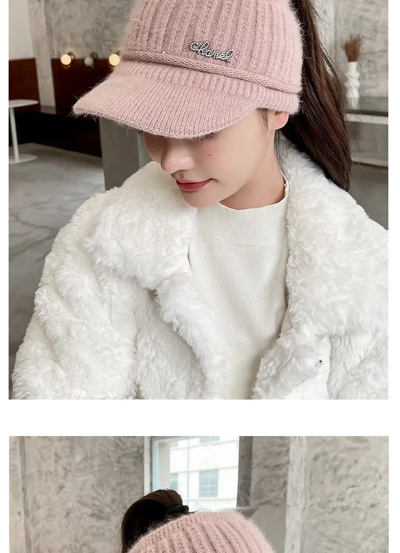 Women Knitted Wool Cap Pink Fleece Lined Winter Warm — feature 15