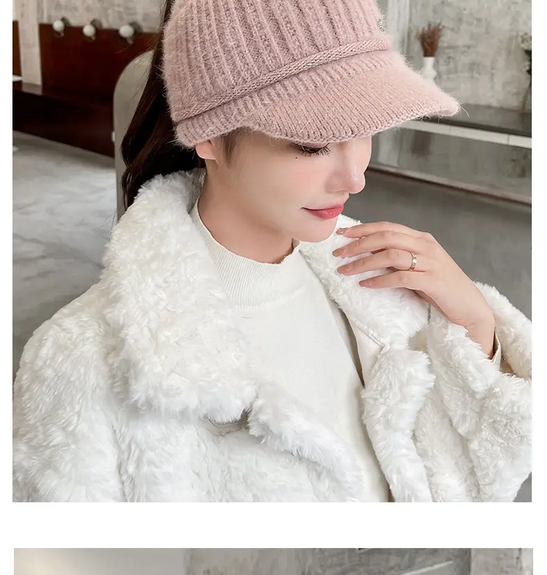 Women Knitted Wool Cap Pink Fleece Lined Winter Warm — feature 16