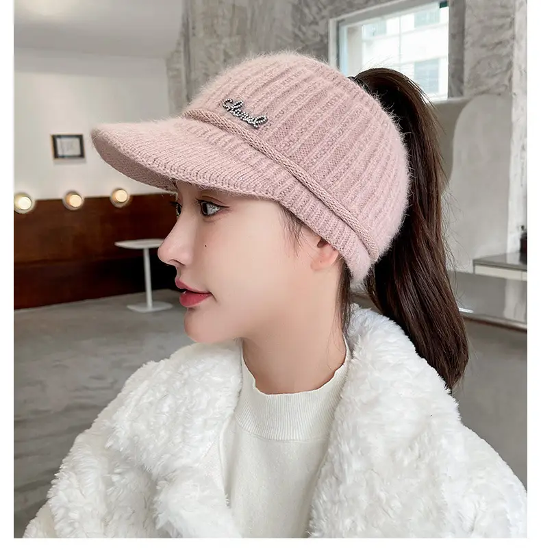 Women Knitted Wool Cap Pink Fleece Lined Winter Warm — feature 17