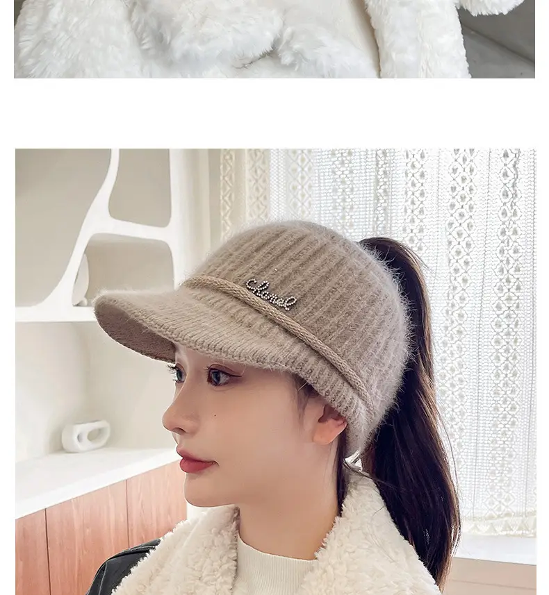 Women Knitted Wool Cap Pink Fleece Lined Winter Warm — feature 20