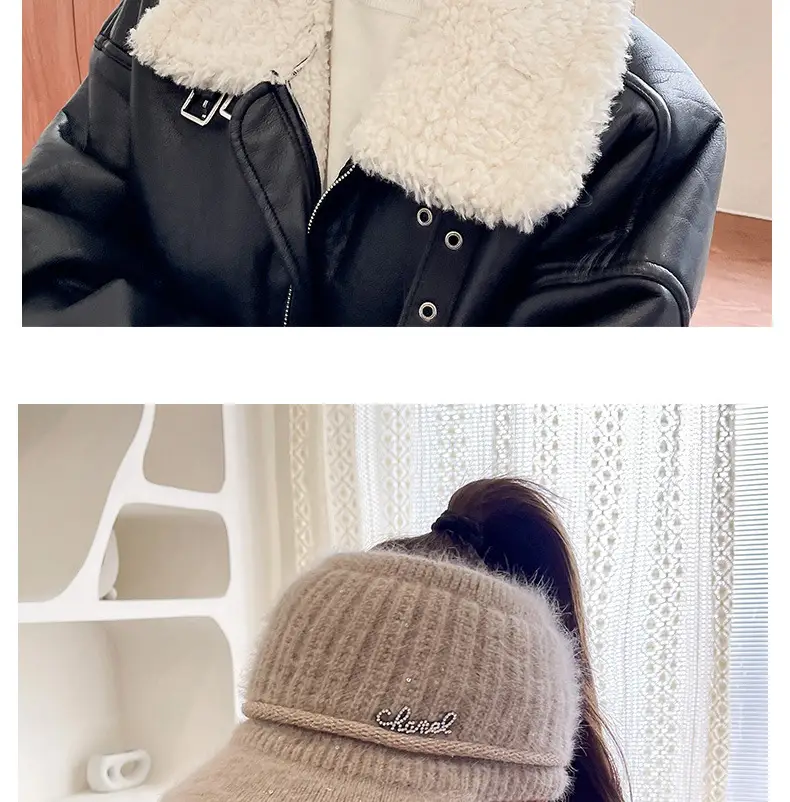 Women Knitted Wool Cap Pink Fleece Lined Winter Warm — feature 21