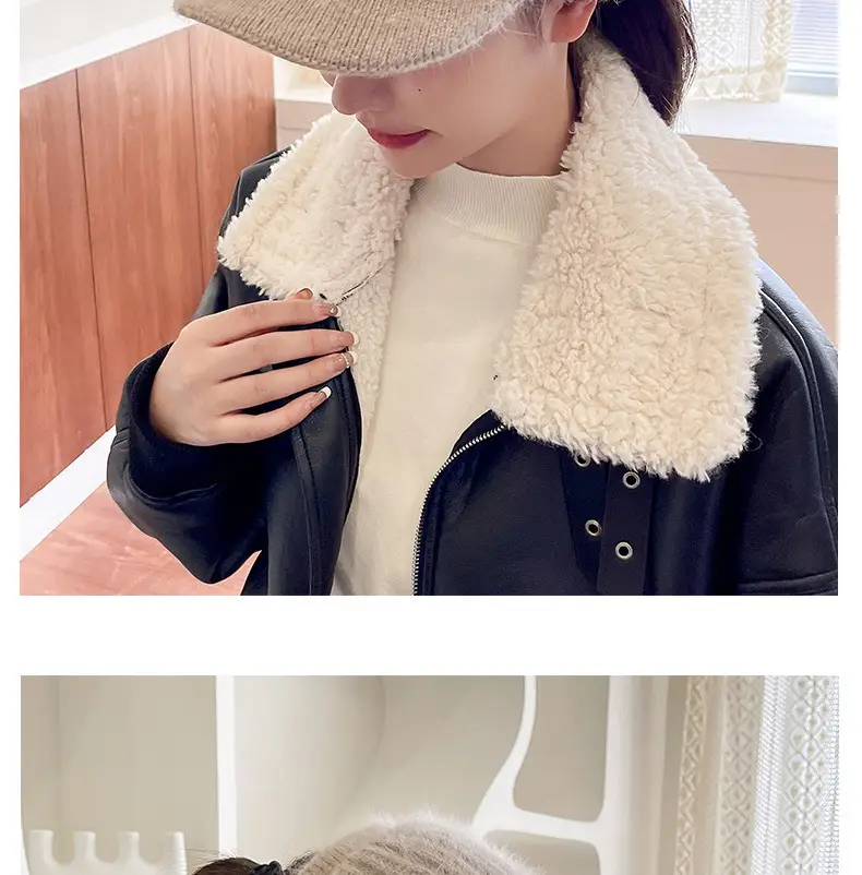 Women Knitted Wool Cap Pink Fleece Lined Winter Warm — feature 22