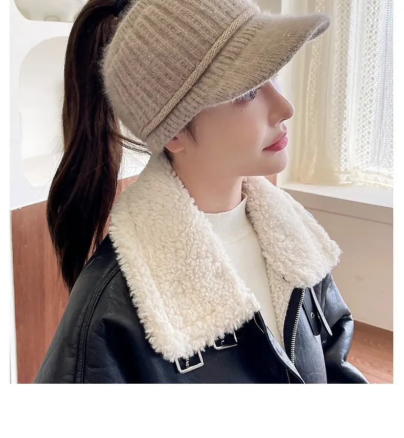 Women Knitted Wool Cap Pink Fleece Lined Winter Warm — feature 23