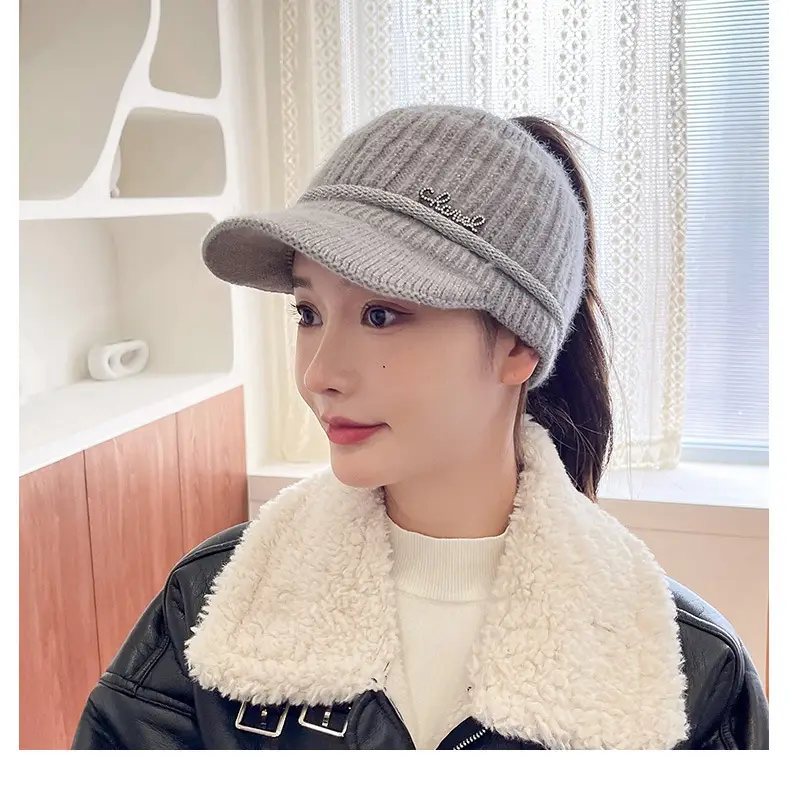 Women Knitted Wool Cap Pink Fleece Lined Winter Warm — feature 24