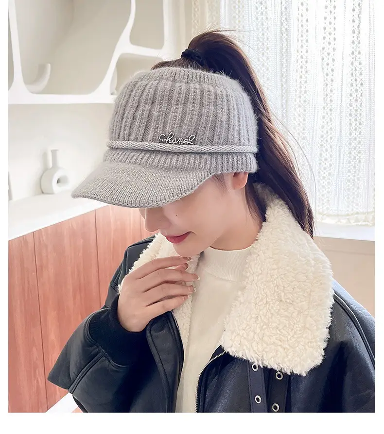 Women Knitted Wool Cap Pink Fleece Lined Winter Warm — feature 25